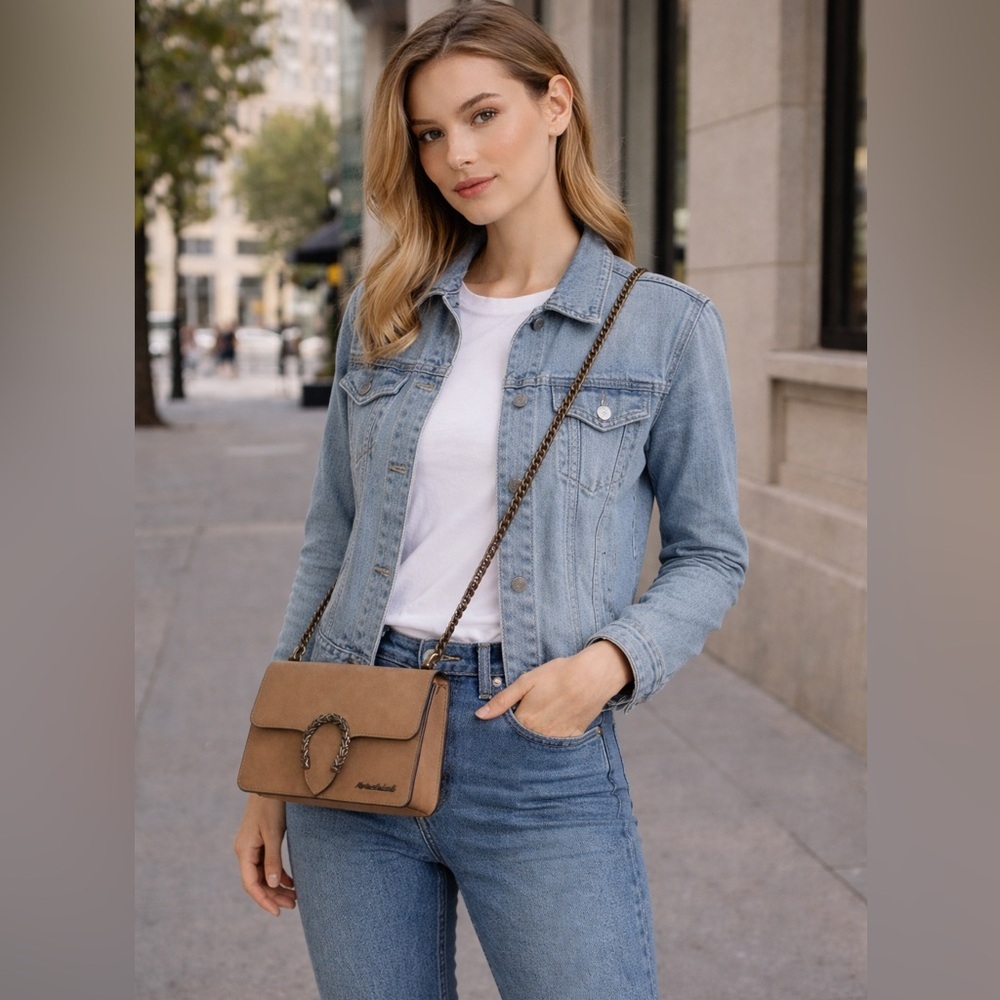 Marina Galanty Tan Crossbody Bag Crafted in Italy Genuine Leather Chain Strap